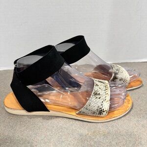 Cocobelle Luella Leather Snakeskin Print Elastic Strap Sandals 7.5